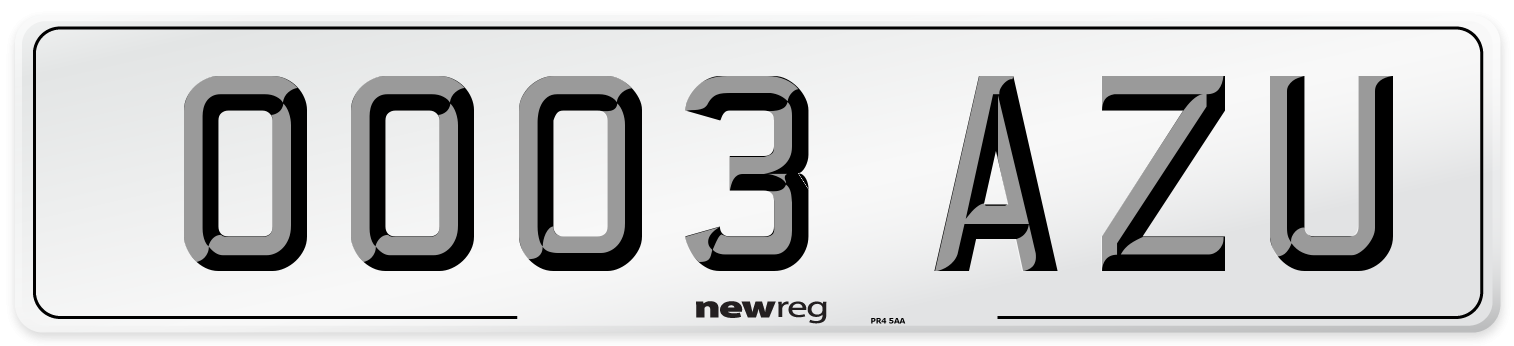 OO03 AZU Number Plate from New Reg